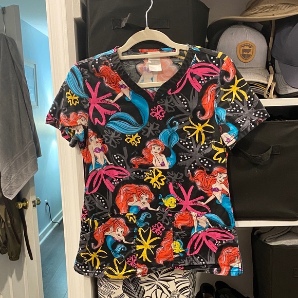 Disney Black and Multicolor Mermaid Scrub top - Picture 1 of 2